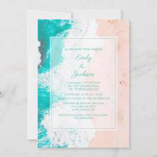 Beach Ocean Tropical Teal White Brown Wedding #3 Invitation