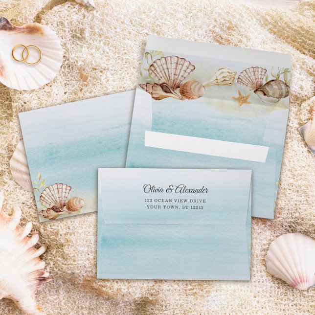 Beach Ocean Tropical Watercolor Wedding Envelope (Creator Uploaded)