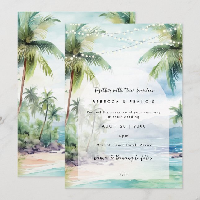 beach ocean tropical wedding invitation (Front/Back)