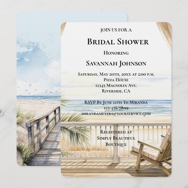 Beach Ocean View Bridal Shower Invitation (Front/Back)