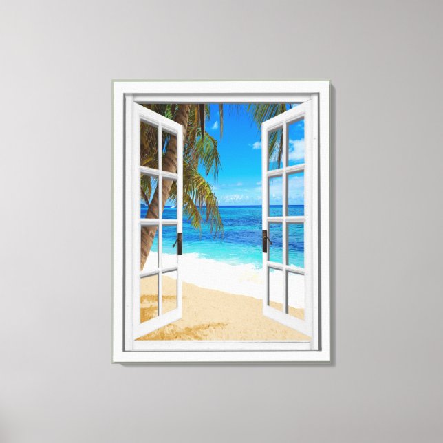 Beach Ocean View Fake Window Canvas Print (Front)