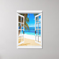 Beach Ocean View Faux Window