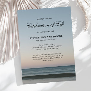 Beach Ocean Water Celebration of Life Gray Blue Invitation