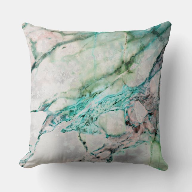 Beach Ocean Water Gray Mint Silver Gold Marble Cushion (Front)