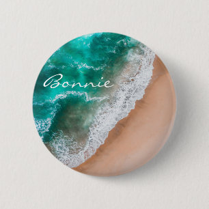 Beach ocean water on seashore sand tropical summer 6 cm round badge