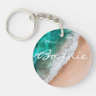 Beach ocean water on seashore sand tropical summer key ring