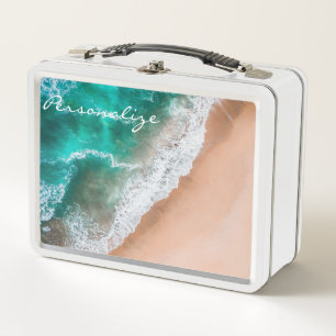 Beach ocean water on seashore sand tropical summer metal lunch box