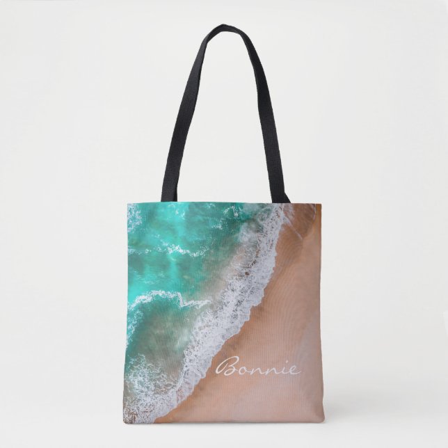 Beach ocean water on seashore sand tropical summer tote bag (Front)