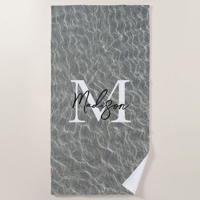 Beach Ocean Water Ripples & Sand Monogrammed  Beach Towel (Front)