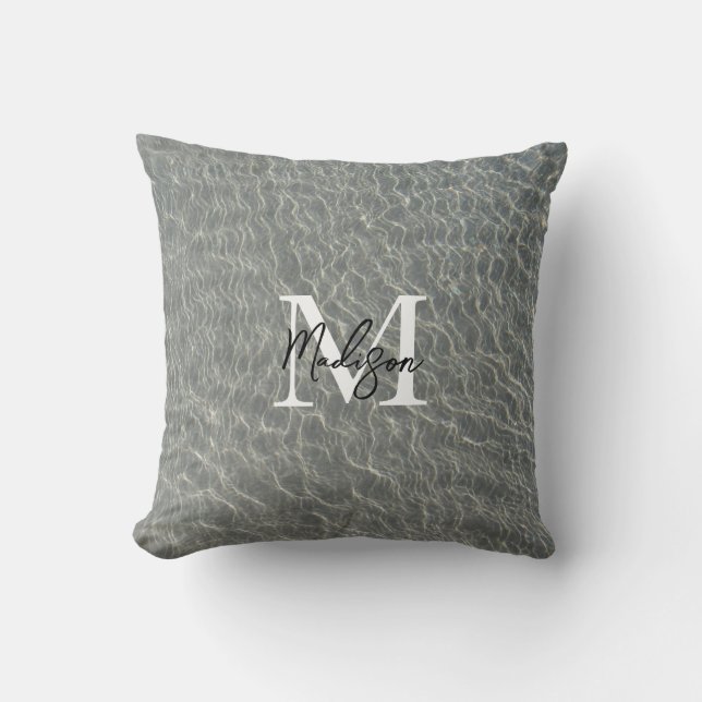 Beach Ocean Water Ripples & Sand Monogrammed  Cushion (Front)