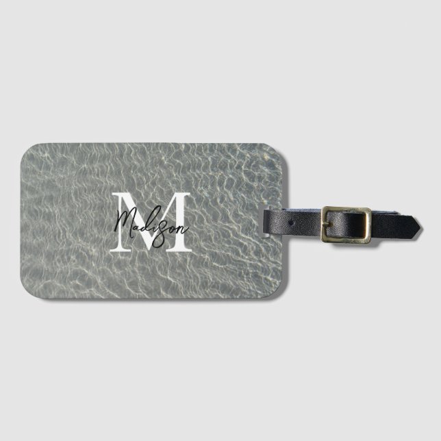 Beach Ocean Water Ripples & Sand Monogrammed Luggage Tag (Front Horizontal)