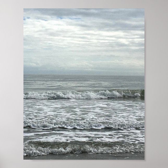 Beach Ocean Water Sky Blue White Gray Wave Coastal Poster (Front)