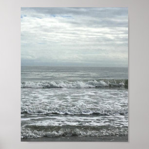 Beach Ocean Water Sky Blue White Grey Wave Coastal Poster