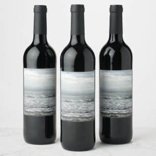 Beach Ocean Water Sky Blue White Grey Wave Coastal Wine Label
