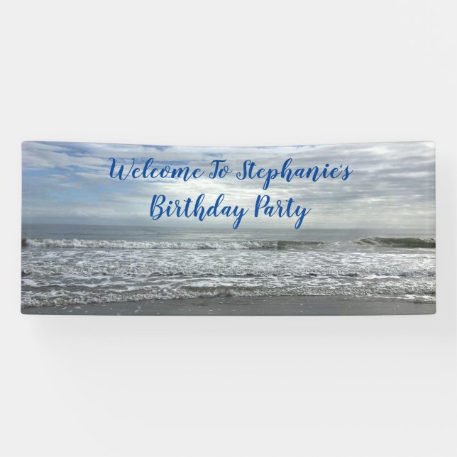 Beach Ocean Water Sky Photo Cute Birthday Party Banner (Horizontal)