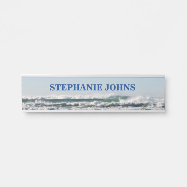 Beach Ocean Wave Monogrammed Name Water Blue Cool Door Sign (Front)