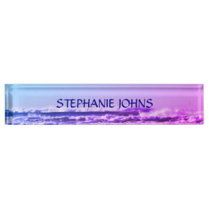 Beach Ocean Wave Monogrammed Name Water Pink Ombre Nameplate