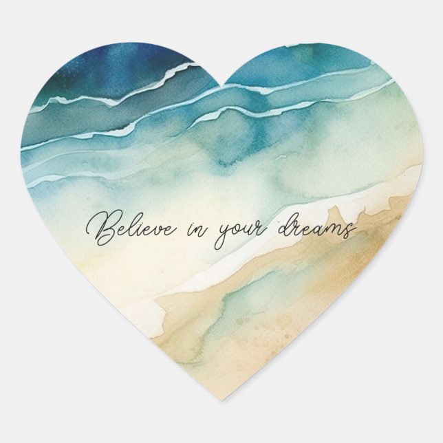 Beach Ocean Waves Heart Sticker (Front)