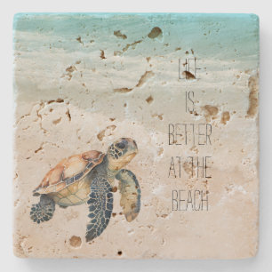 Beach Ocean Waves Sea Turtle Stone Coaster