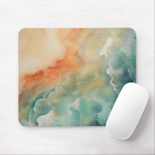 Beach Ocean Waves Teal Aqua Sandy Orange Mouse Mat