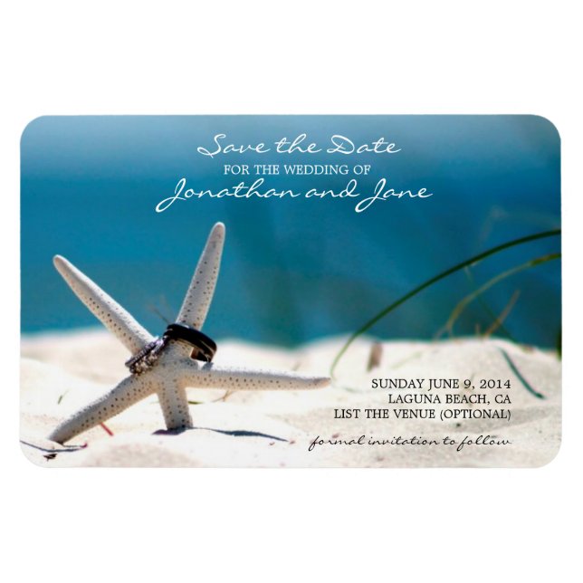 Beach Ocean Wedding Rings Starfish Save the Date Magnet (Horizontal)