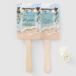 Beach Ocean White Canopy Marsala Floral Wedding  Hand Fan