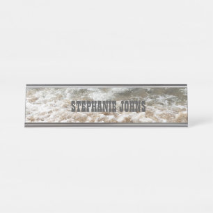 Beach Ocean White Waves Monogram Grey Custom Name Desk Name Plate