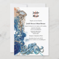 Beach octopus blue brown orange watercolor fish