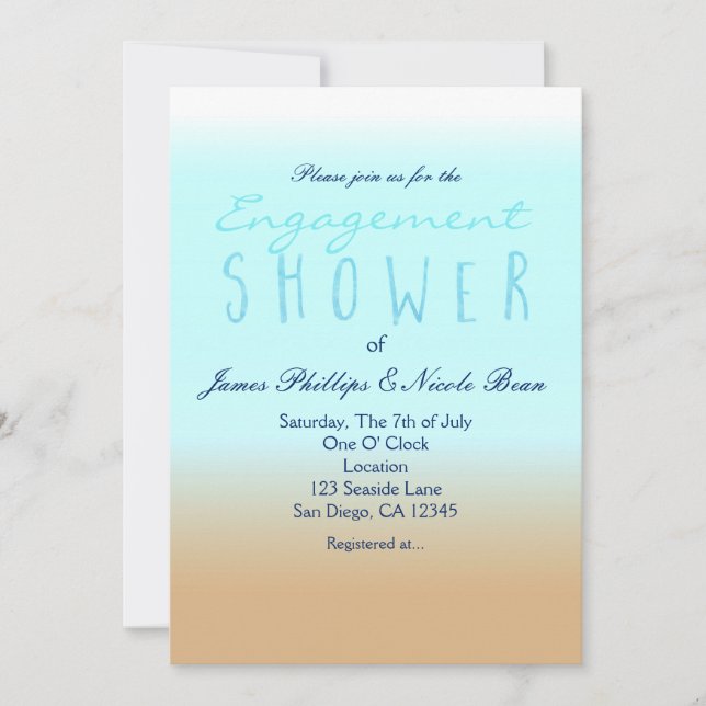 Beach Ombre Elegant Watercolor Engagement Shower Invitation (Front)