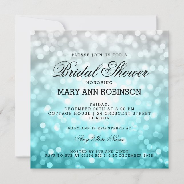 Beach Ombre Glitter Lights Bridal Shower Invitation (Front)