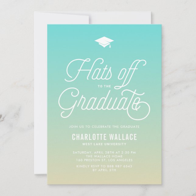 Beach Ombre Hats off to the Graduate Graduation Invitation (Front)