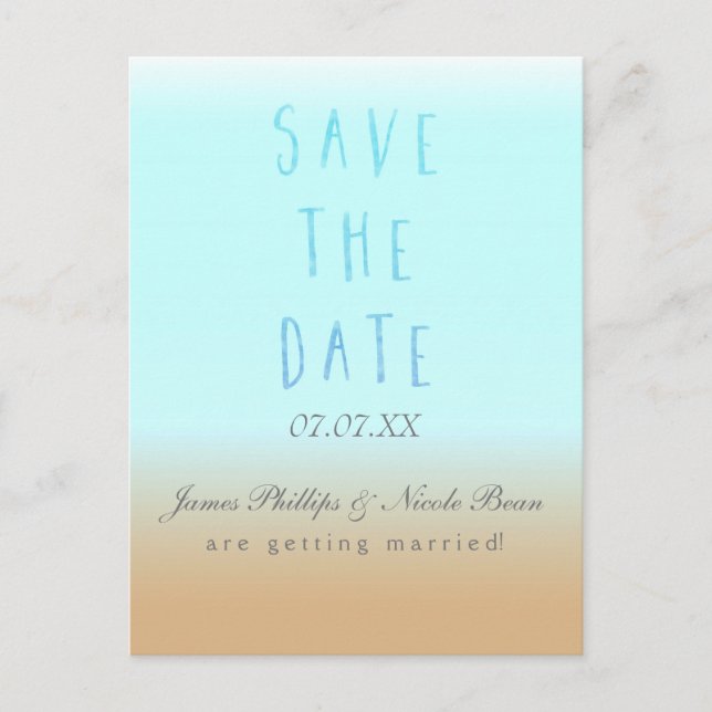 Beach Ombre Modern Watercolor Save The Date Announcement Postcard (Front)