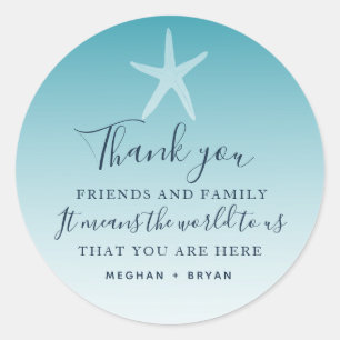 Beach Ombre Starfish Thank You Wedding Favour Classic Round Sticker