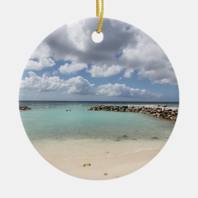 Beach on De Palm Island - Aruba Ceramic Tree Decoration (Front)
