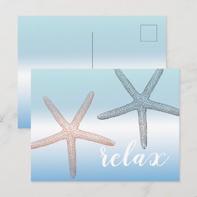 Beach Orange Blue Starfish Relax Postcard (Front/Back)
