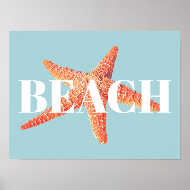 Beach Orange Starfish & Cyan Blue Poster (Front)