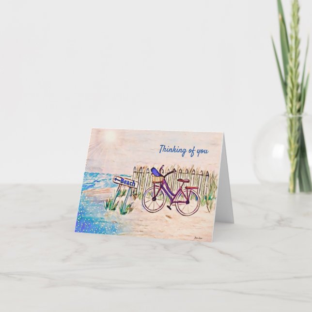 Beach painting bicycle Thinking of You Card (Front)