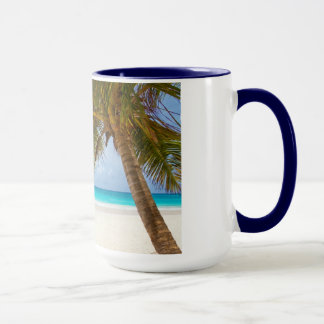 beach palm branches tree tropical island sand sea mug