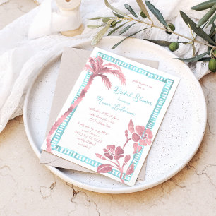 Beach Palm Hibiscus Hand Painted Bridal Shower Invitation
