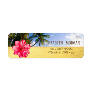 Beach Palm,Hibiskus,Gold   Address Label