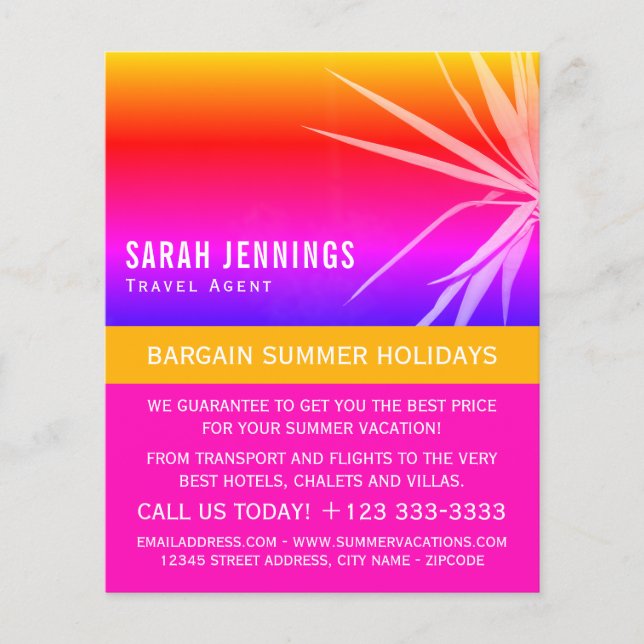Beach Palm Leaf Silhouette, Travel Agent Advert Flyer (Front)