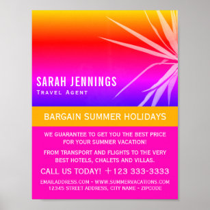 Beach Palm Leaf Silhouette, Travel Agent Advert Poster