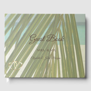 Beach Palm Leaves Hearts  Wedding Guest Book