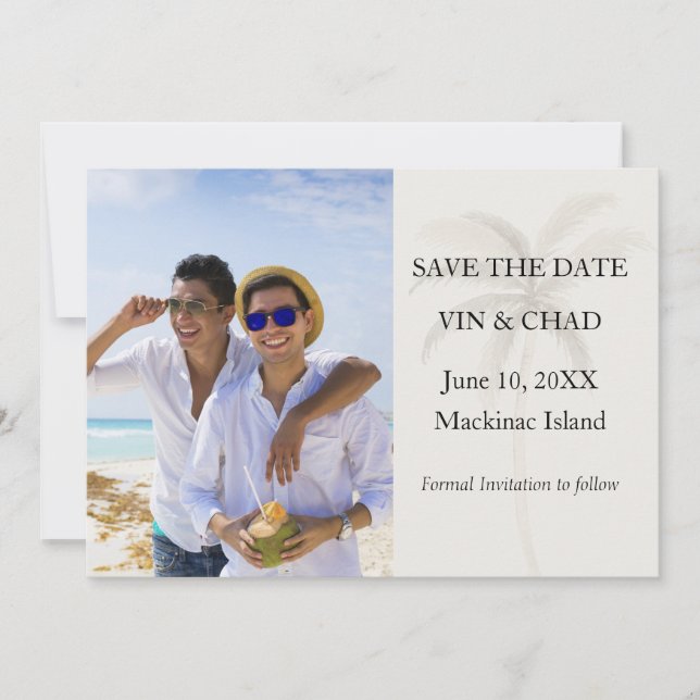 Beach Palm Photo Save the Date (Front)