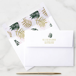 Beach Palm Pink Tropical Leaves Return Address Envelope