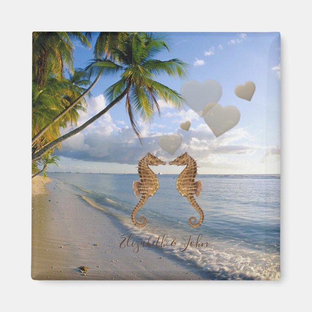 Beach,Palm,Seahorses In Love -Personalised Magnet (Front)