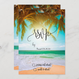 Beach,Palm,Sun,String Lights Script RSVP Invitation