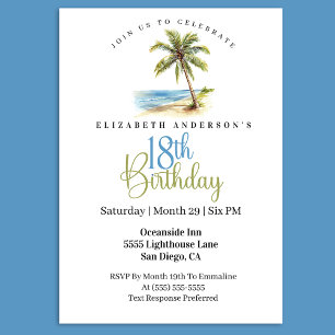 Beach Palm Tree 18th Birthday Invitation