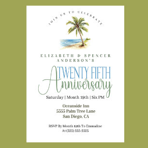 Beach Palm Tree 25th Wedding Anniversary Invitation