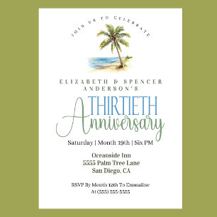 Beach Palm Tree 30th Wedding Anniversary Invitation